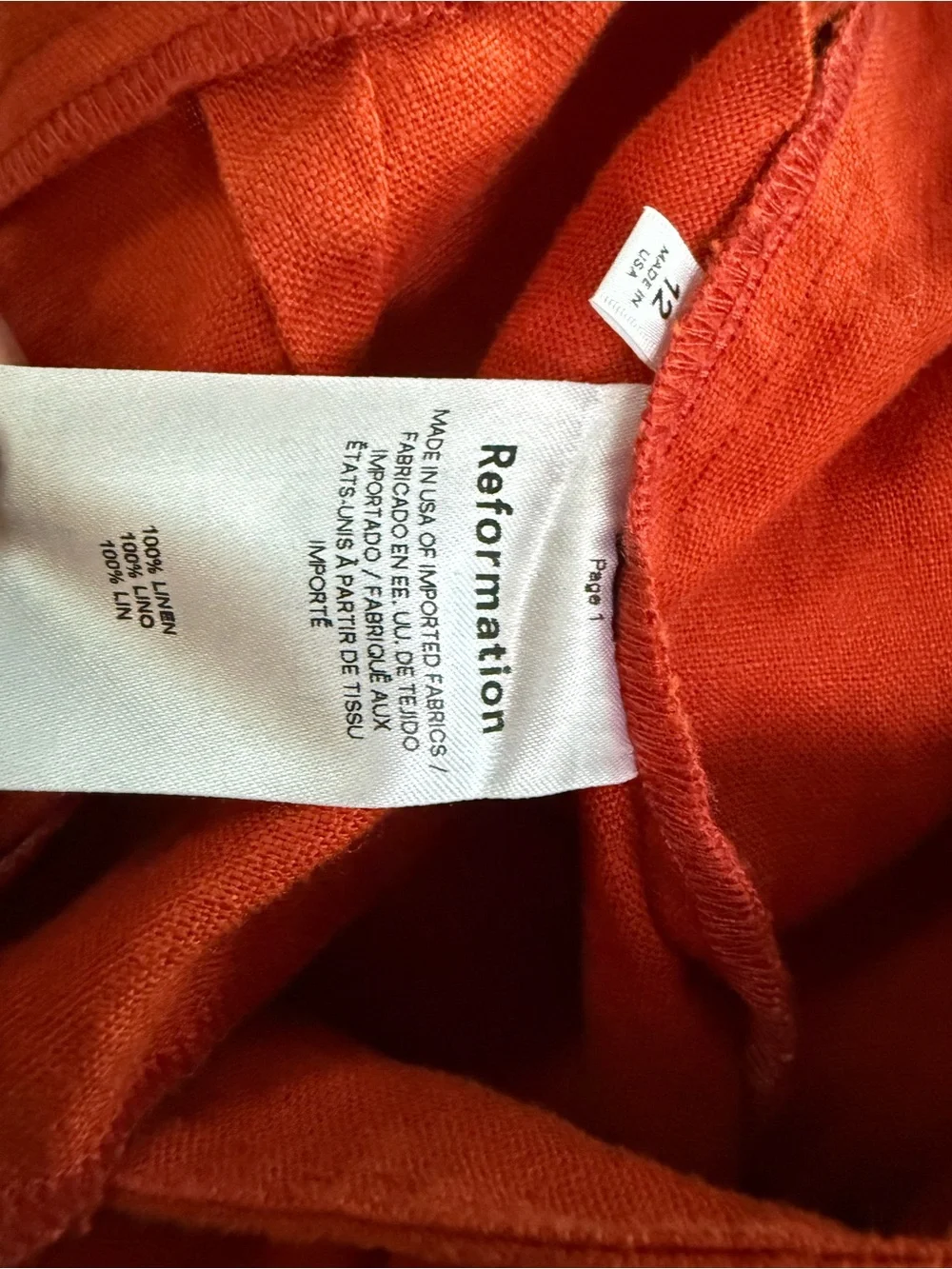 Reformation Vesta Linen High-Waist pants in “blood orange”